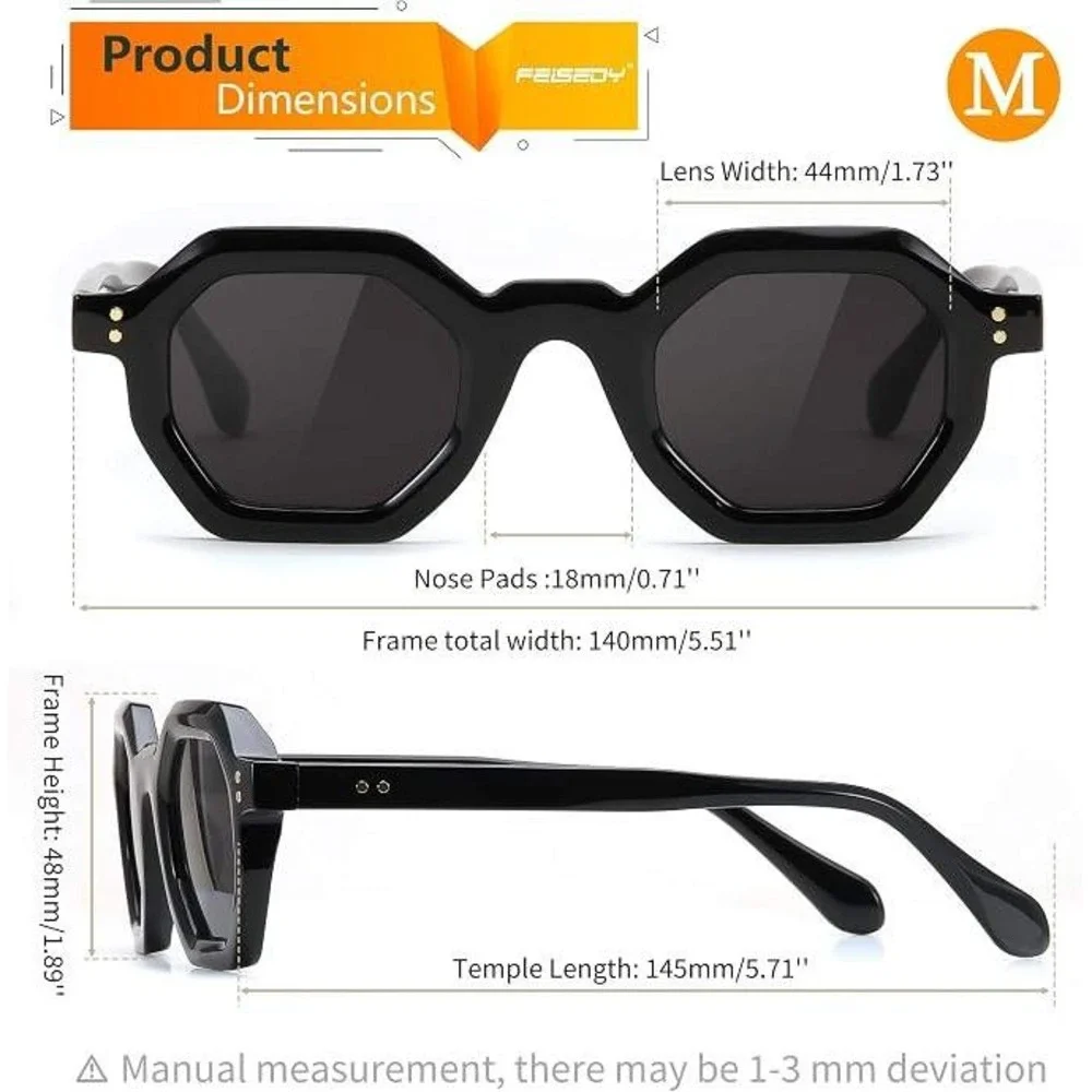 Women Stylish‎ Black Polygon Glasses Highlight Bold Contemporary Look Sunglasses